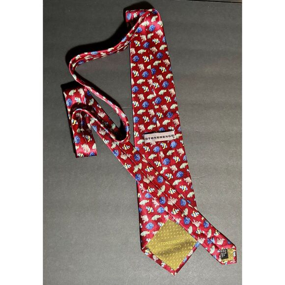 Stonehenge Silk Tie Red Multicolor Tropical Fish Novelty Print Necktie Menswear - Picture 2 of 5